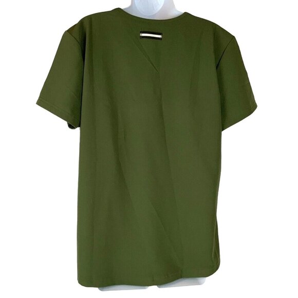 Beyond Scrubs Olive Green Womens Stretch V-Neck Medical Scrub Top Size Large - Picture 2 of 6